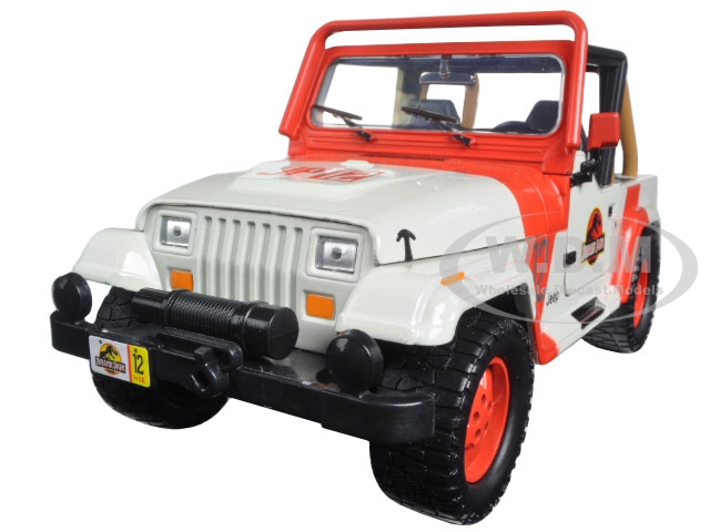 1992 Jeep Wrangler 12 White and Red "Jurassic World" Movie (2015) "Hollywood Rides" Series 1/24 Diecast Model Car by Jada