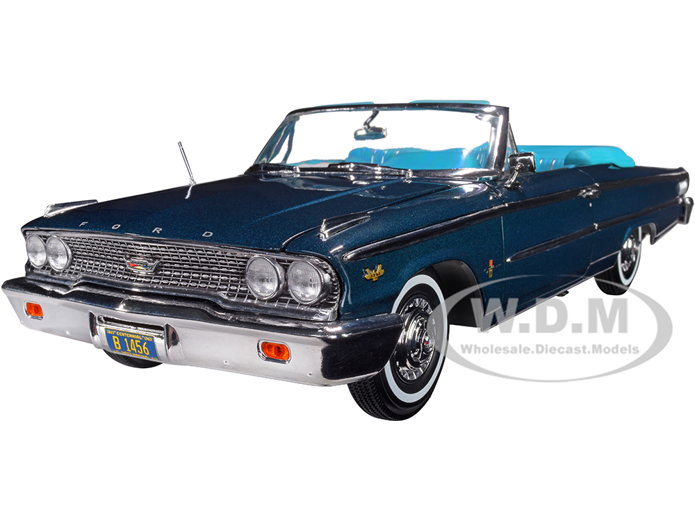 1963 Ford Galaxie 500/XL Convertible Oxford Blue Metallic with Blue Interior "American Collectibles" Series 1/18 Diecast Model Car by Sun Star