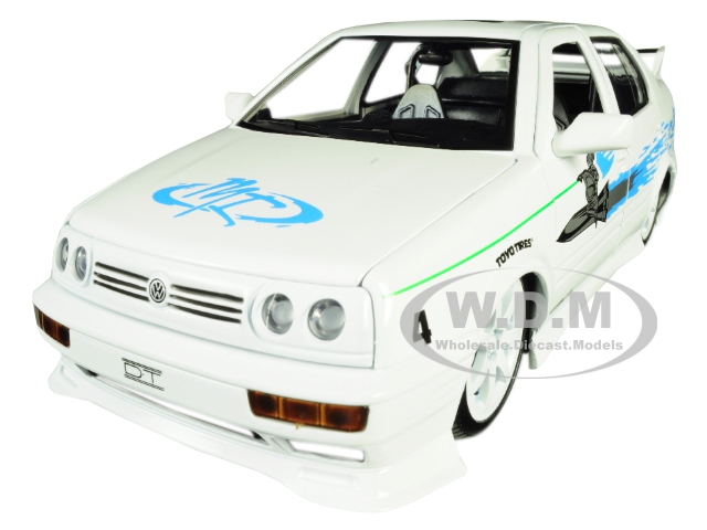 Jesses Volkswagen Jetta White with Graphics Fast & Furious Movie 1/24 Diecast Model Car by Jada