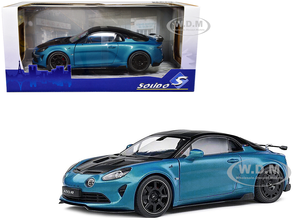 2023 Alpine A100 Radicale Blue Metallic with Carbon Hood and Top 1/18 Diecast Model Car by Solido