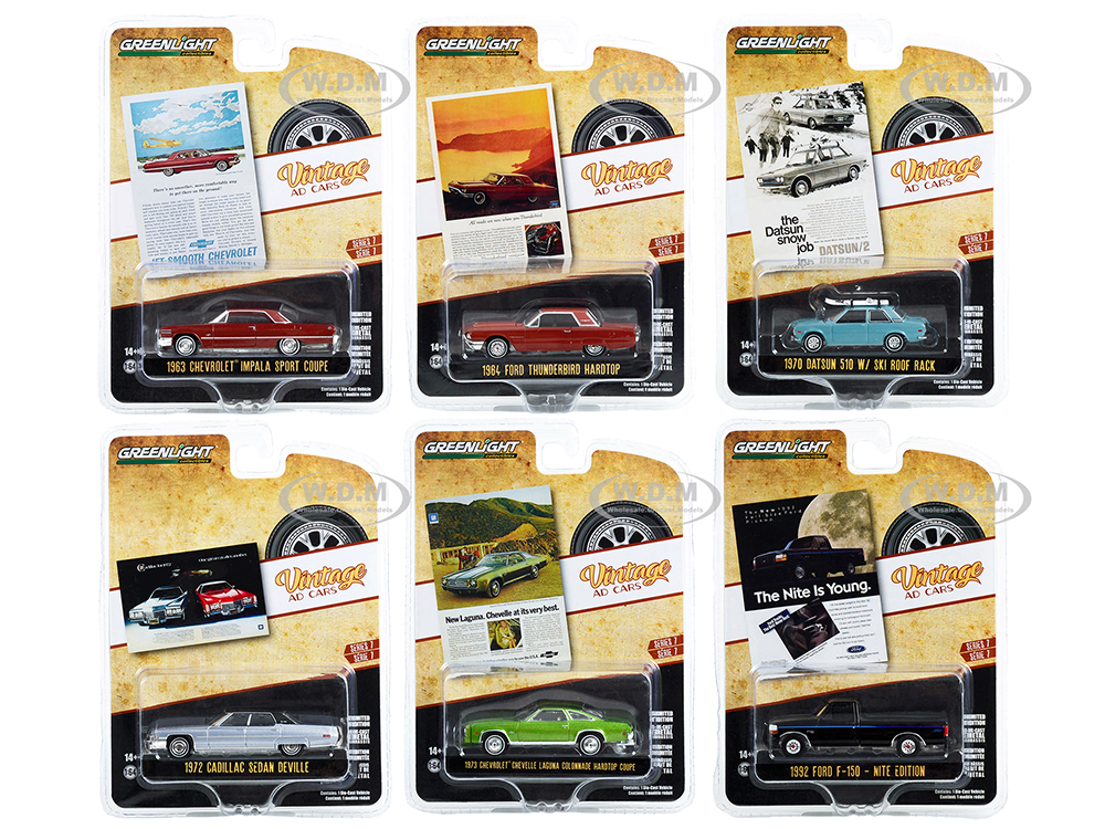 "Vintage Ad Cars" Set of 6 pieces Release 7 1/64 Diecast Model Cars by Greenlight