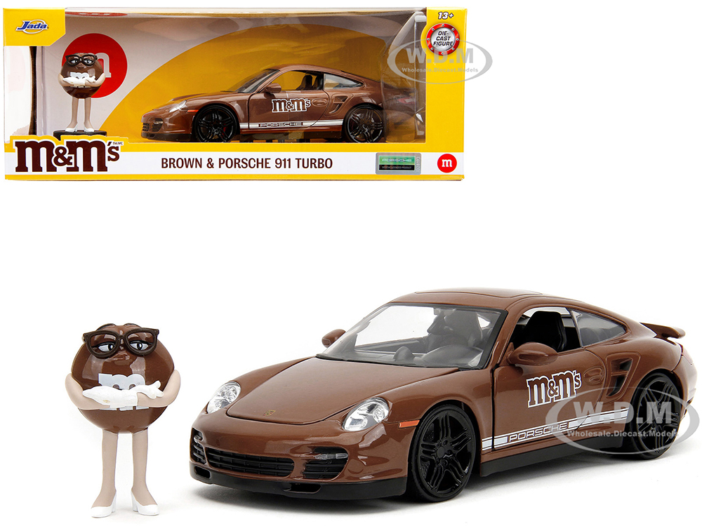 Porsche 911 Turbo Brown and Brown M&amp;M Diecast Figure "M&amp;Ms" "Hollywood Rides" Series 1/24 Diecast Model Car by Jada