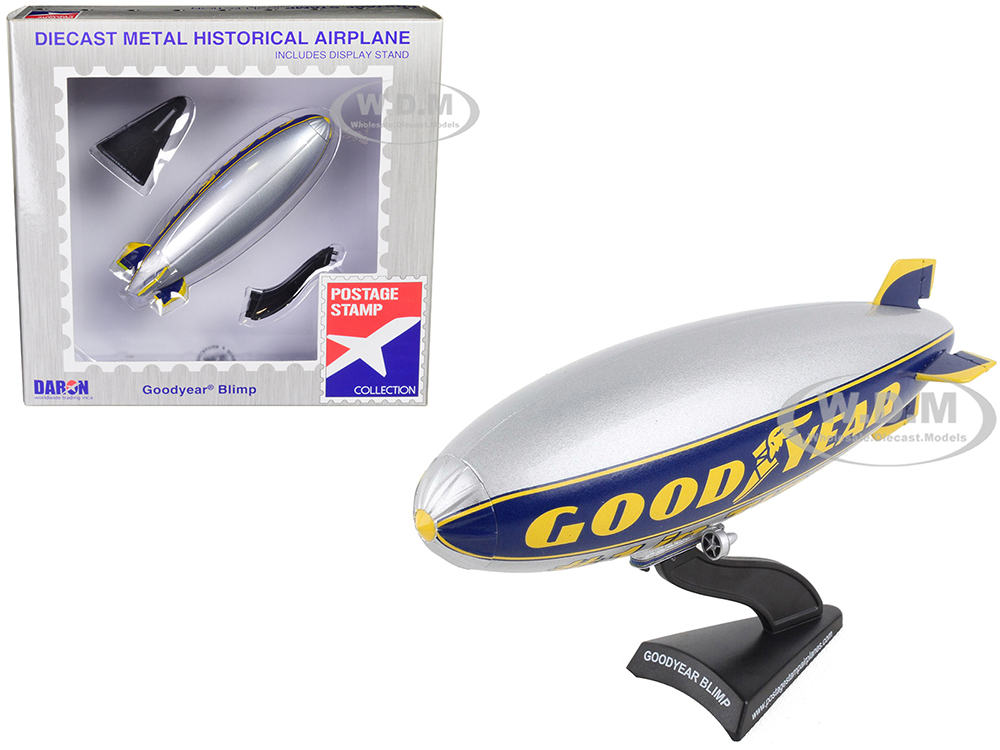 Goodyear Blimp Silver Metallic With Blue And Yellow Graphics 1 In Tires 1/350 Diecast Model Airplane By Postage Stamp