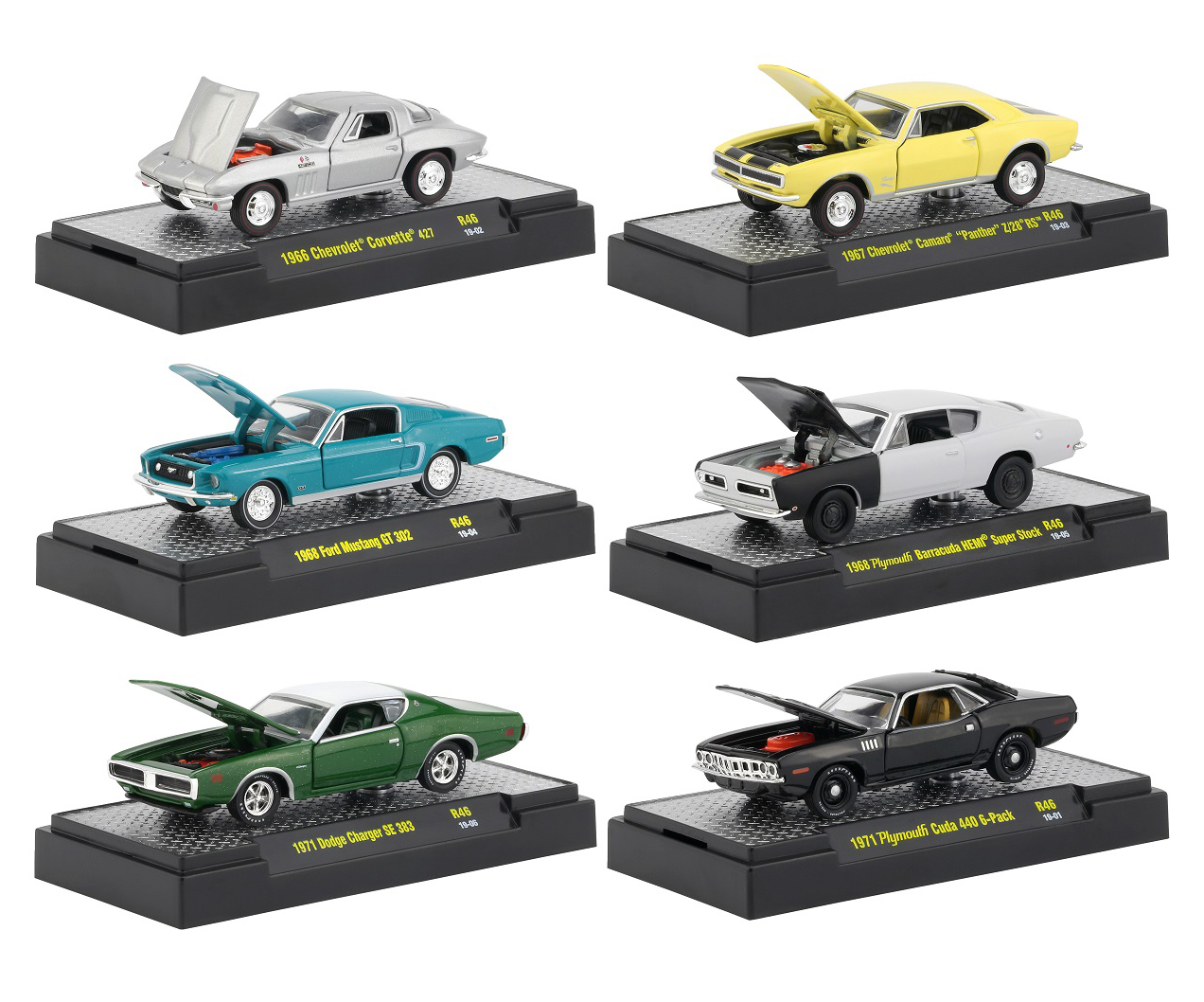 Detroit Muscle Release 46 6 Cars Set In Display Cases 1/64 Diecast Model Cars By M2 Machines