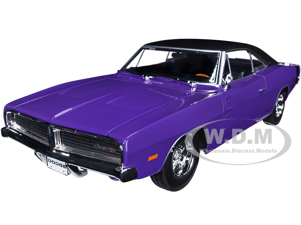 1969 Dodge Charger R/T Purple with Matt Black Top and Black Tail Stripe Special Edition 1/18 Diecast Model Car by Maisto