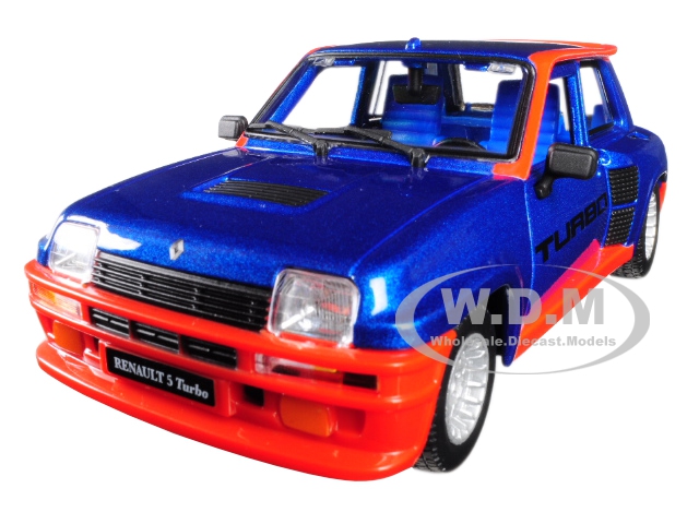 Renault 5 Turbo Metallic Blue With Red Accents 1/24 Diecast Model Car By Bburago