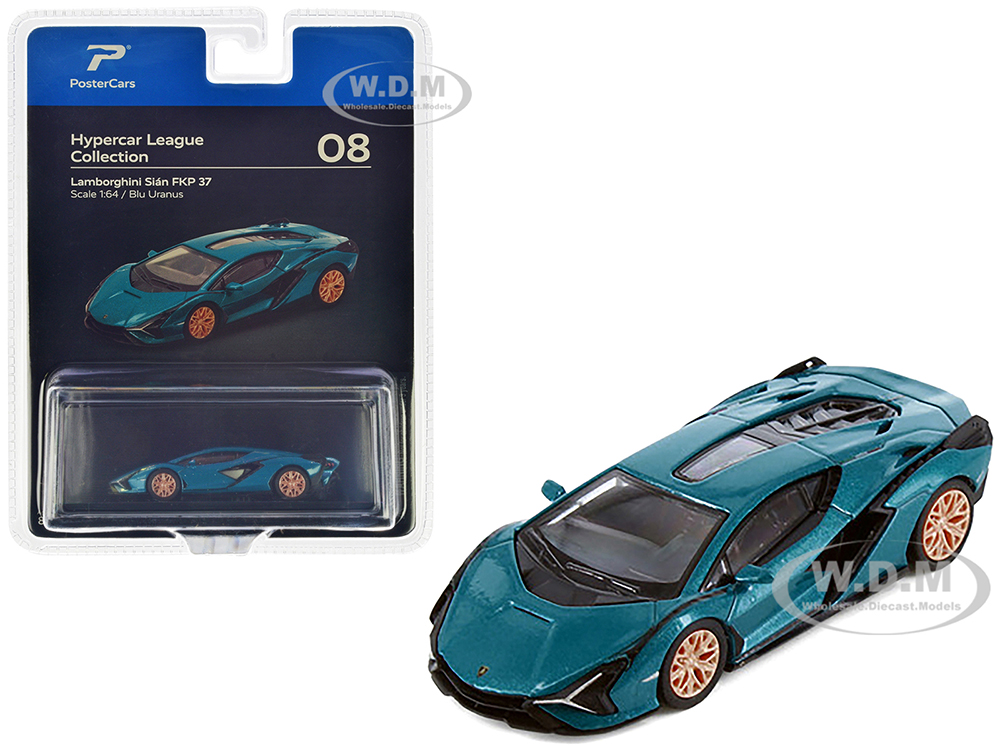 Lamborghini Sian FKP 37 Blu Uranus Blue Metallic Hypercar League Collection 1/64 Diecast Model Car by PosterCars