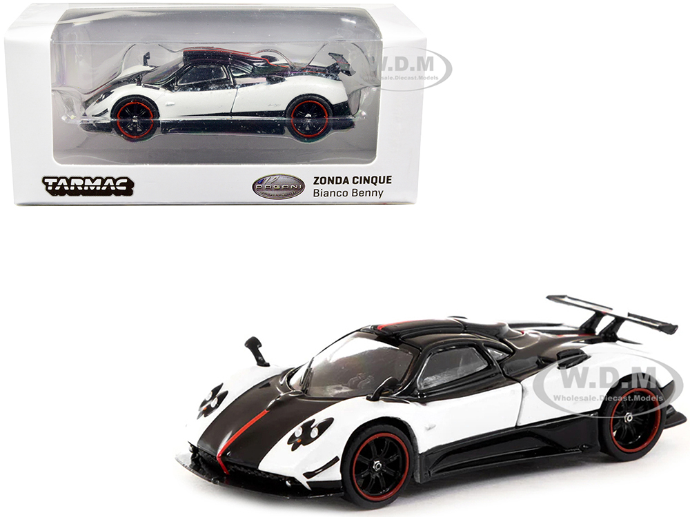 Pagani Zonda Cinque Bianco Benny White and Black Global64 Series 1/64 Diecast Model Car by Tarmac Works