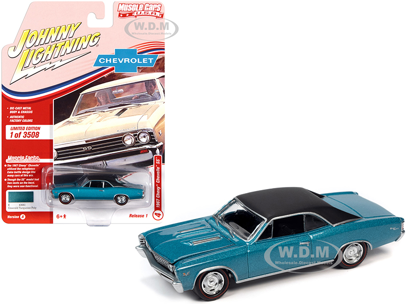 1967 Chevrolet Chevelle SS Emerald Turquoise Metallic with Flat Black Top Limited Edition to 3508 pieces Worldwide "Muscle Cars USA" Series 1/64 Diec