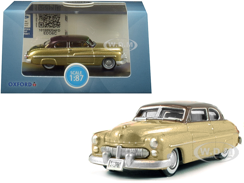 1949 Mercury Coupe Gold with Dark Brown Top 1/87 (HO) Scale Diecast Model Car by Oxford Diecast