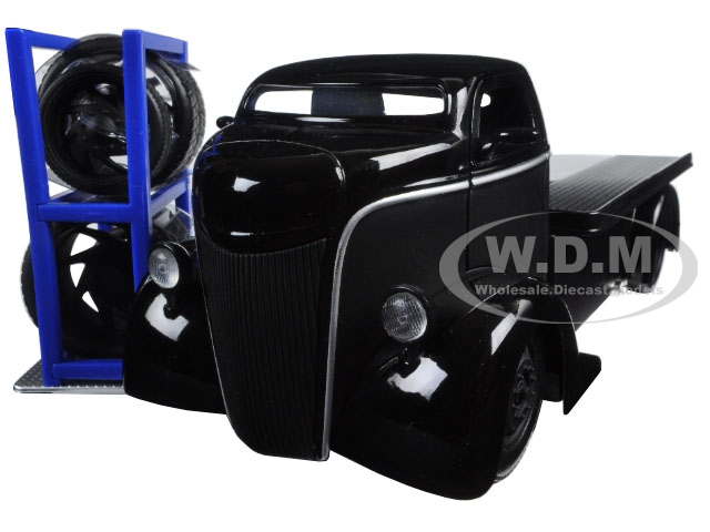 1947 Ford Coe Black/matt Black Pickup Truck "just Trucks" With Extra Wheels 1/24 Diecast Model By Jada