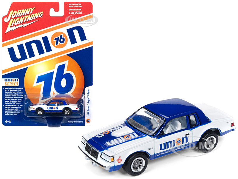 1986 Buick Regal T-type "union 76" White And Blue Limited Edition To 2760 Pieces Worldwide 1/64 Diecast Model Car By Johnny Lightning