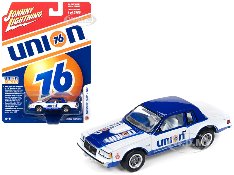 Image of 1986 Buick Regal T-Type "Union 76" White and Blue Limited Edition to 2760 pieces Worldwide 1/64 Diecast Model Car by Johnny Lightning