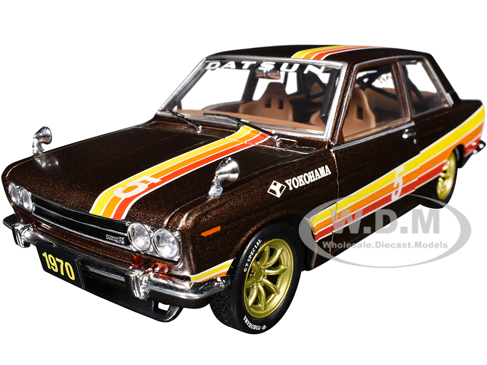 1970 Datsun 510 5 Brown Metallic with Stripes Limited Edition to 4250 pieces Worldwide 1/24 Diecast Model Car by M2 Machines
