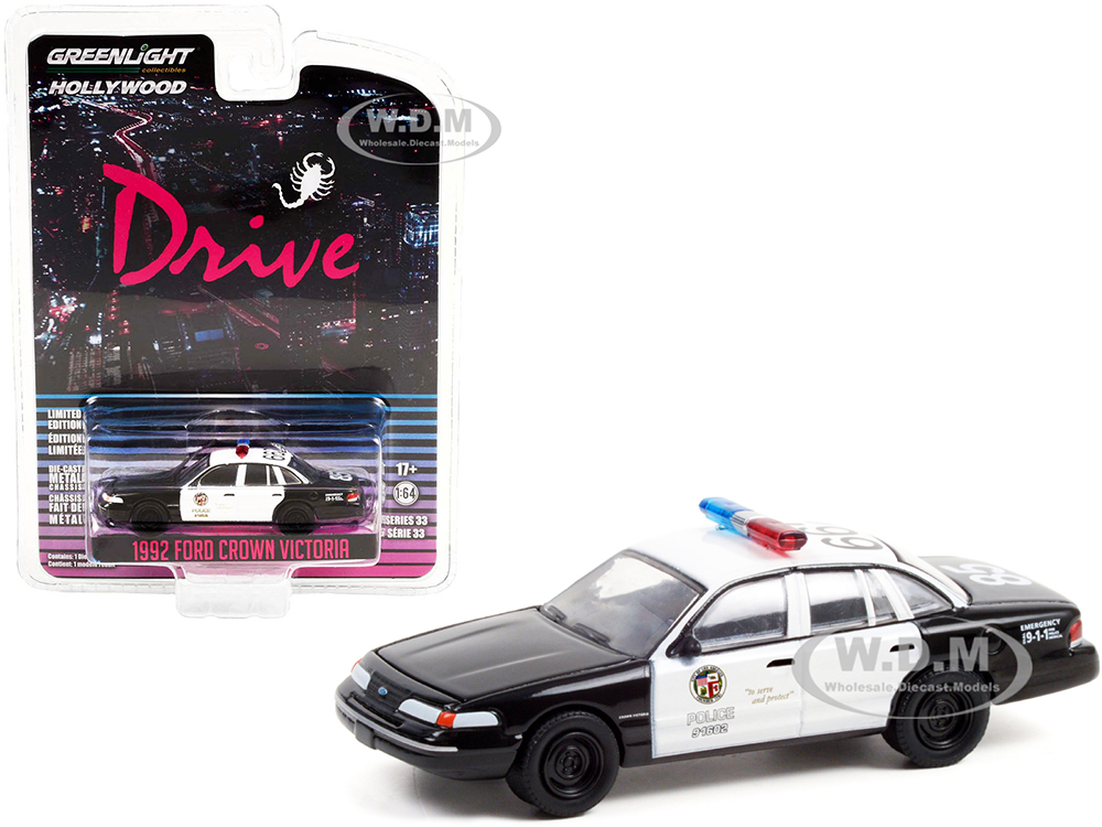 1992 Ford Crown Victoria Police Interceptor Black and White "Los Angeles Police Department" (LAPD) "Drive" (2011) Movie "Hollywood Series" Release 33