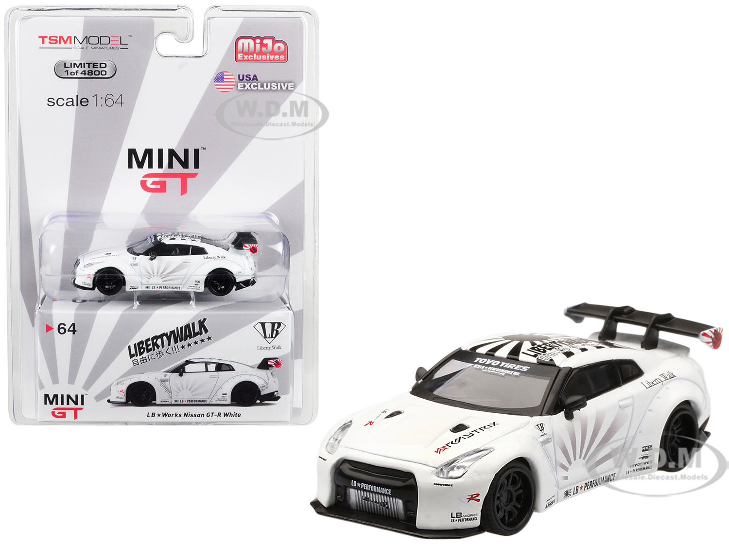 Nissan Gt-r (r35) Type 1 Lb Works "libertywalk" White With Rear Wing Limited Edition To 4800 Pieces Worldwide 1/64 Diecast Model Car By True Scale Mi