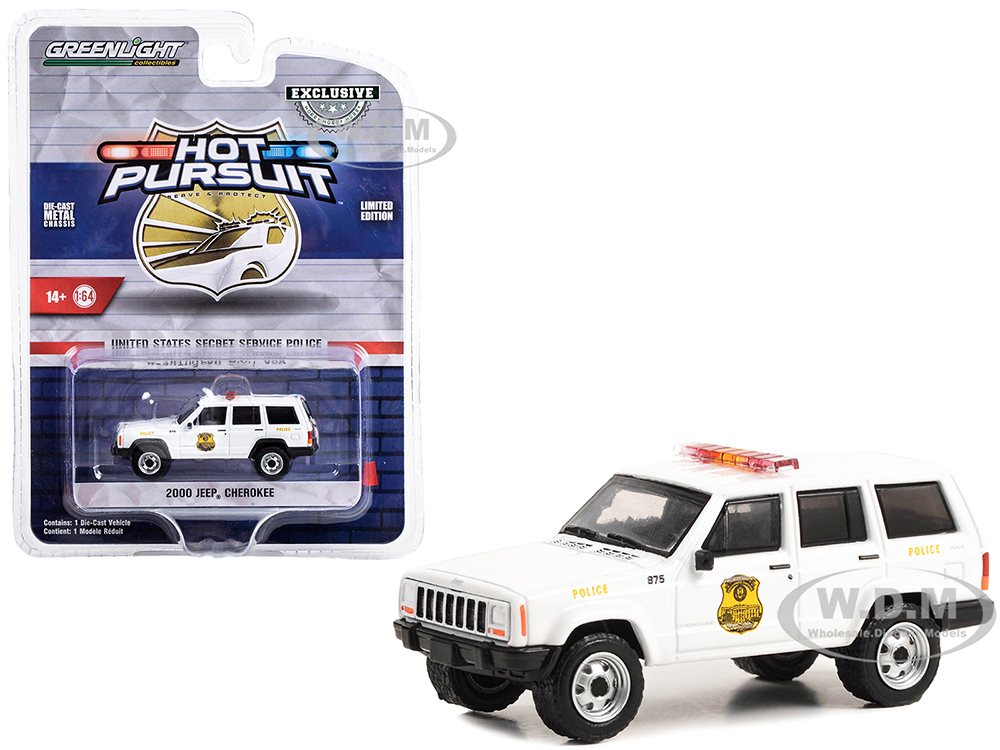 2000 Jeep Cherokee White United States Secret Service Police Washington DC Hot Pursuit Special Edition 1/64 Diecast Model Car by Greenlight