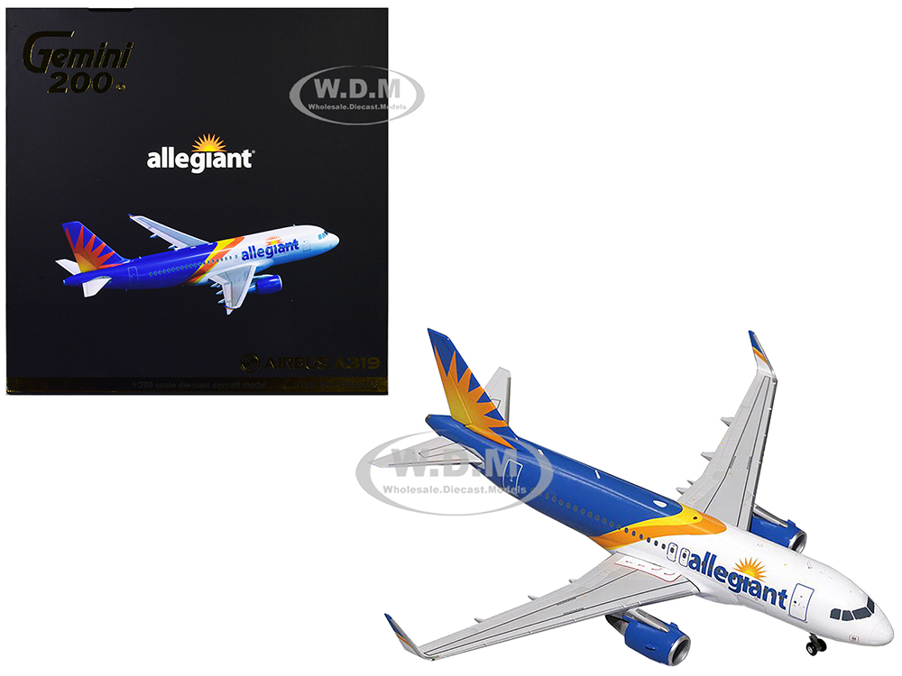 Airbus A319 Commercial Aircraft "Allegiant Air" White with Blue Tail "Gemini 200" Series 1/200 Diecast Model Airplane by GeminiJets