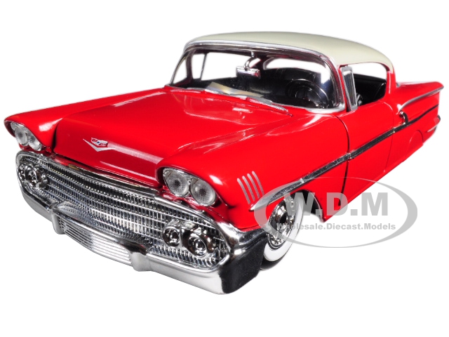 Image of 1958 Chevrolet Impala Red with White Top "Showroom Floor" 1/24 Diecast Model Car by Jada