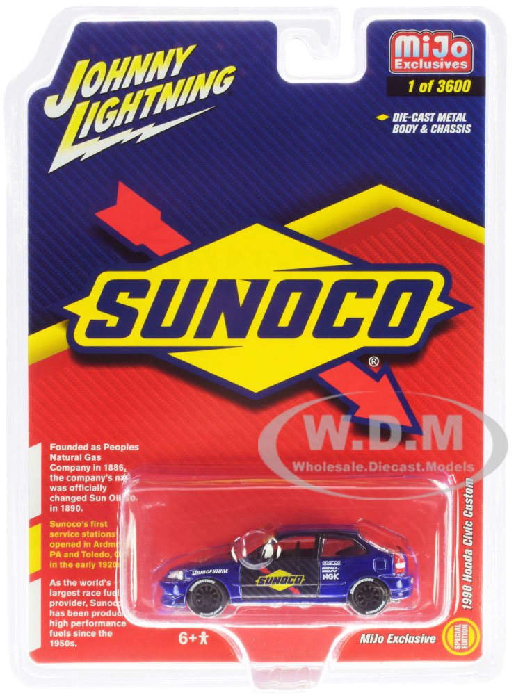 1998 Honda Civic Custom Dark Blue Sunoco Limited Edition to 3600 pieces Worldwide 1/64 Diecast Model Car by Johnny Lightning