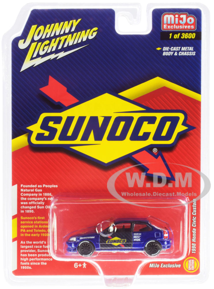 1998 Honda Civic Custom Dark Blue "Sunoco" Limited Edition to 3600 pieces Worldwide 1/64 Diecast Model Car by Johnny Lightning