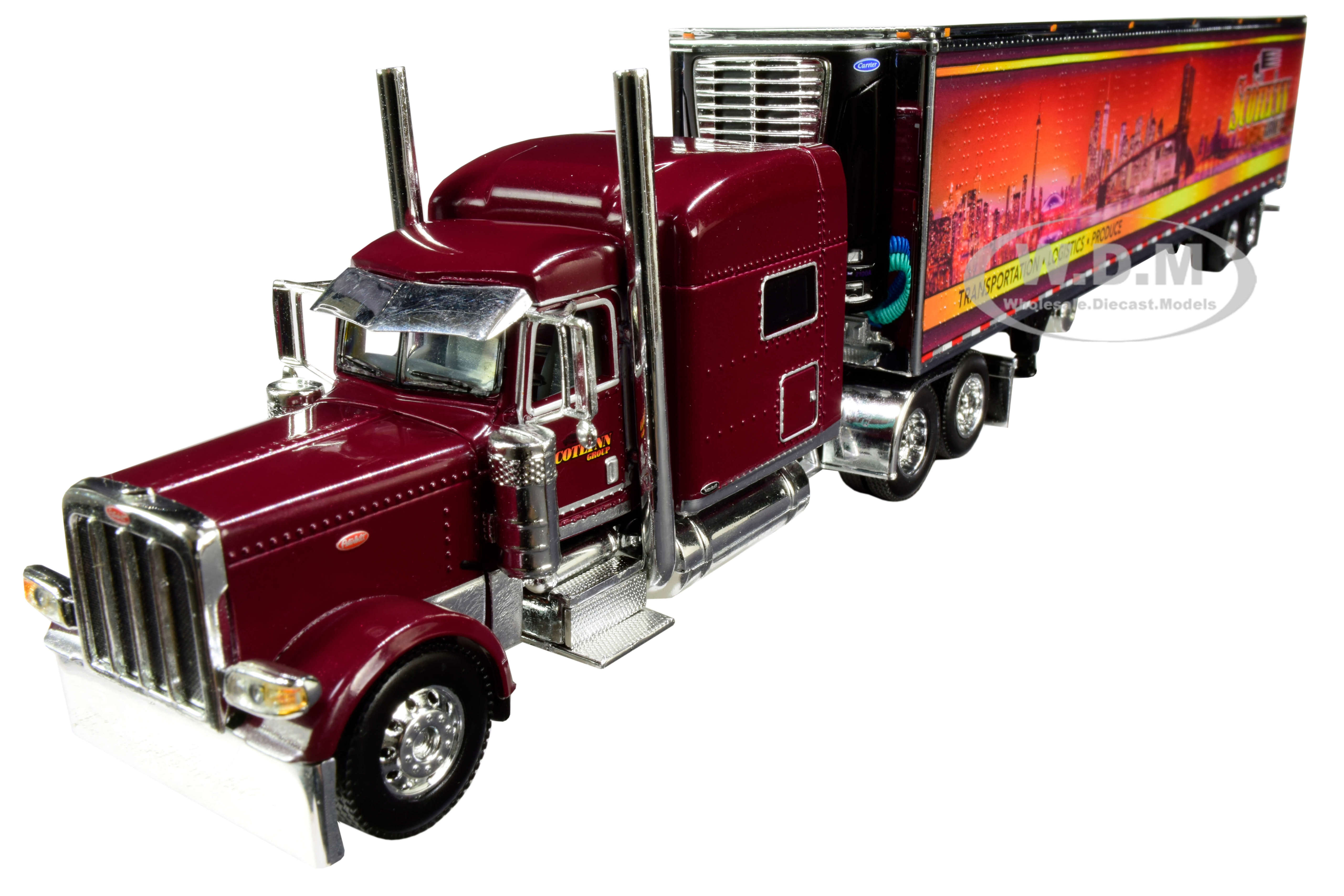 Image of Peterbilt 389 70" Mid-Roof Sleeper Cab Tractor Truck with 53 Utility Reefer Refrigerated Trailer "Scotlynn Group" Garnet Red Metallic 1/64 Diecast Mo