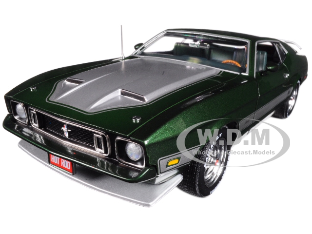 1973 Ford Mustang Mach 1 Dark Green With Silver Stripes From "hot Rod" Magazine Limited Edition To 1002 Pieces 1/18 Diecast Model Car By Autoworld