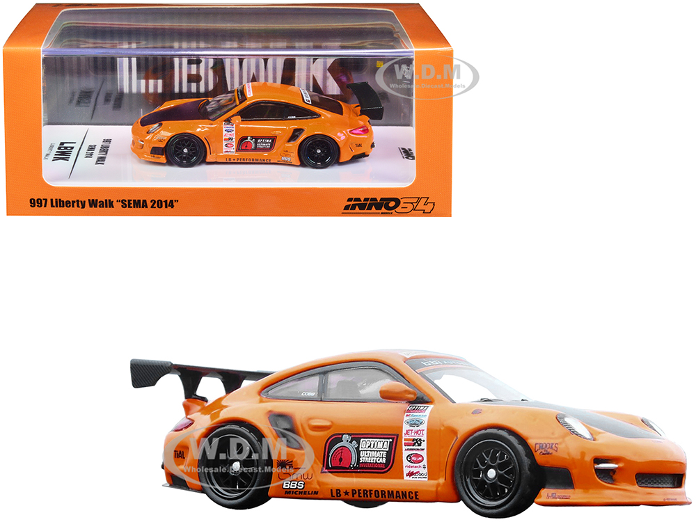 997 LBWK Liberty Walk Orange with Matt Black Hood and Graphics SEMA (2014) 1/64 Diecast Model Car by Inno Models
