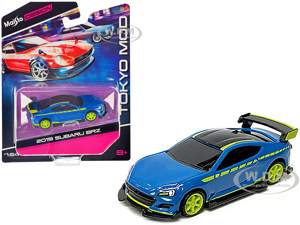 2019 Subaru BRZ Blue with Black Top and Bright Green Accents Tokyo Mod Maisto Design Series 1/64 Diecast Model Car by Maisto