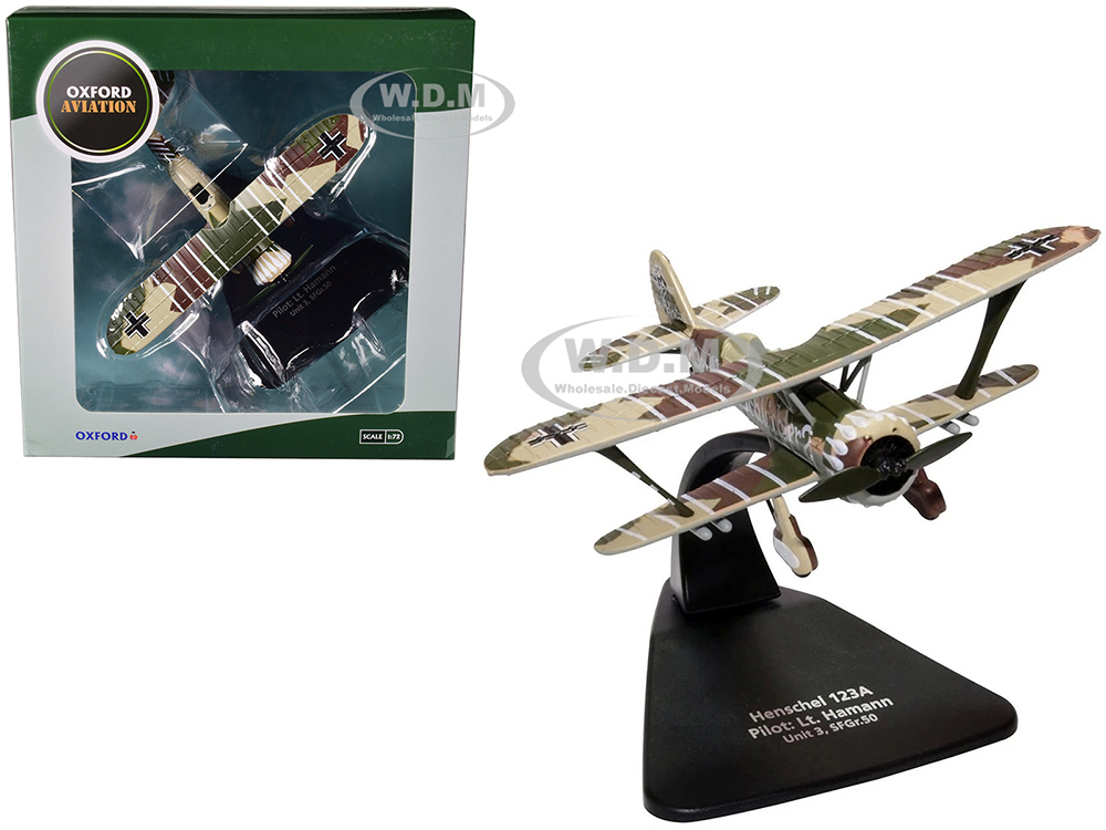 Henschel 123A Bomber Plane Pilot Lt. Kurt Hamann Unit 3 SFGr.50 "Oxford Aviation" Series 1/72 Diecast Model Airplane by Oxford Diecast