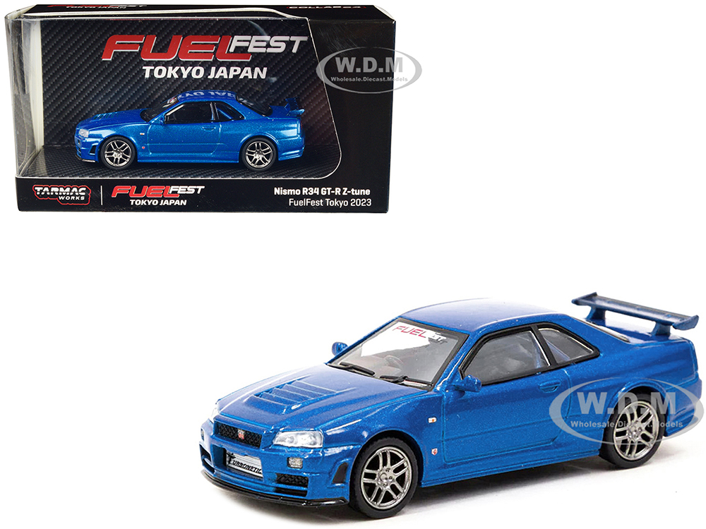 Nissan Nismo R34 GT-R Z-tune RHD (Right Hand Drive) Blue Metallic FuelFest Tokyo (2023) Collab64 Series 1/64 Diecast Model Car by Schuco &amp; Tarmac Works
