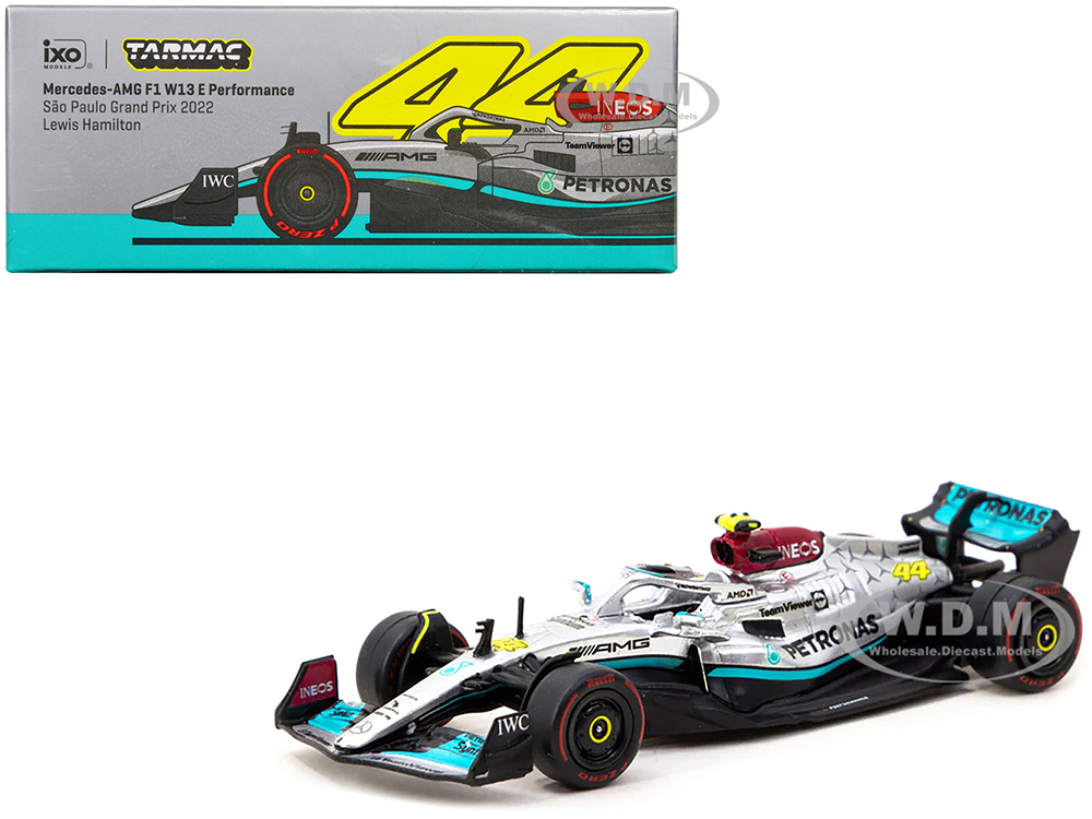 Mercedes-AMG F1 W13 E Performance #44 Lewis Hamilton 2nd Place Formula One F1 Sao Paulo GP (2022) Global64 Series 1/64 Diecast Model Car by Tarmac Works