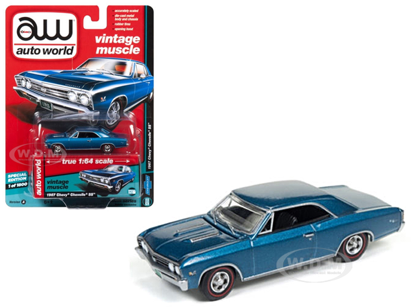 1967 Chevrolet Chevelle Ss Marina Blue "vintage Muscle" 1/64 Diecast Model Car By Autoworld