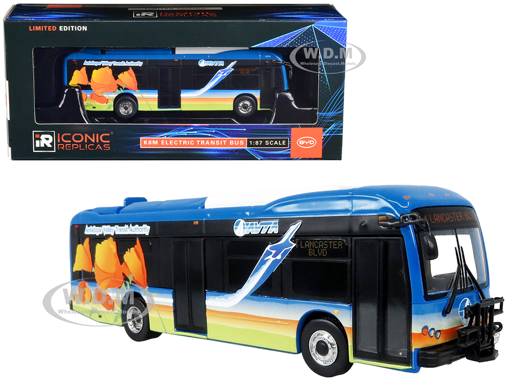 BYD K8M Electric Transit Bus Antelope Valley Transit Authority (AVTA) 4 Lancaster Blvd. Limited Edition 1/87 (HO) Diecast Model by Iconic Replicas