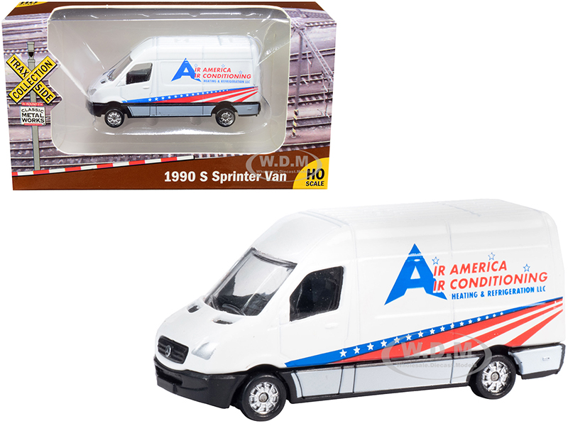 1990 Mercedes Benz Sprinter Van White Air America Air Conditioning Heating &amp; Refrigeration LLC TraxSide Collection 1/87 (HO) Scale Diecast Model by Classic Metal Works