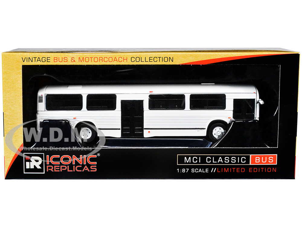 MCI Classic City Bus Plain White Vintage Bus &amp; Motorcoach Collection 1/87 (HO) Diecast Model by Iconic Replicas