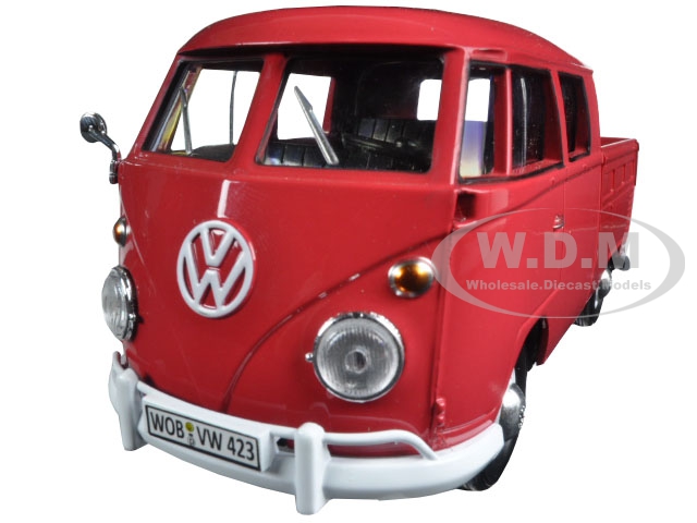 Volkswagen Type 2 (T1) Double Cab Pickup Truck Wax Red 1/24 Diecast Model Car by Motormax