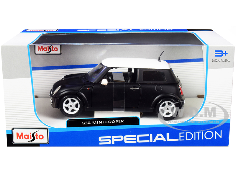 Mini Cooper Matt Black with White Top 1/24 Diecast Model Car by Maisto