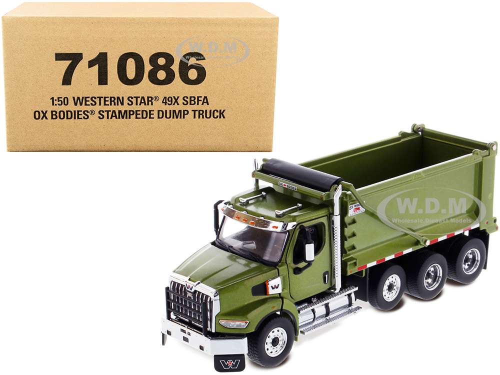 Western Star 49X SBFA OX Bodies Stampede Dump Truck Olive Green Metallic Transport Series 1/50 Diecast Model By Diecast Masters