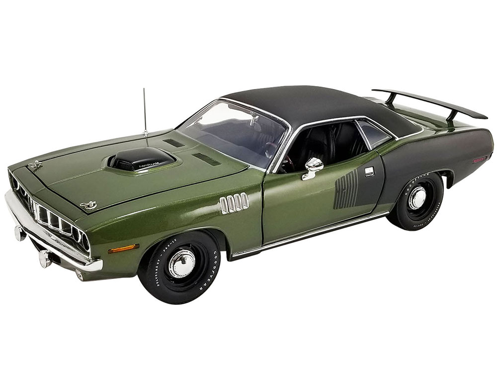 1971 Plymouth Hemi Barracuda Ivy Green with Black Graphics and Black Vinyl Top Limited Edition to 276 pieces Worldwide 1/18 Diecast Model Car by ACME