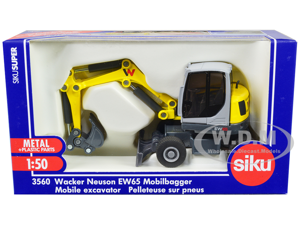 Wacker Neuson EW65 Mobile Excavator Yellow and Gray 1/50 Diecast Model by Siku