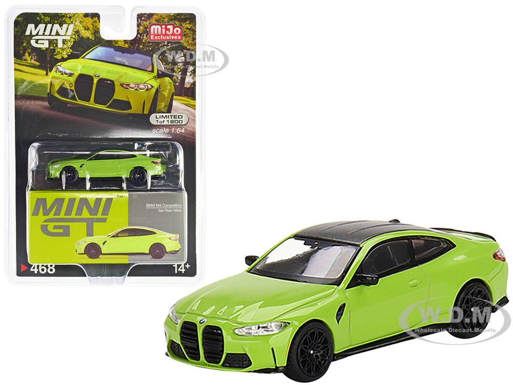 BMW M4 Competition (G82) Sao Paulo Yellow with Carbon Top Limited Edition to 1800 pieces Worldwide 1/64 Diecast Model Car by True Scale Miniatures