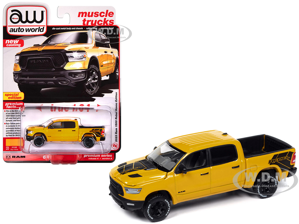 2023 Ram 1500 Rebel Havoc Edition Pickup Truck Baja Yellow Muscle Trucks Series 1/64 Diecast Model Car by Auto World