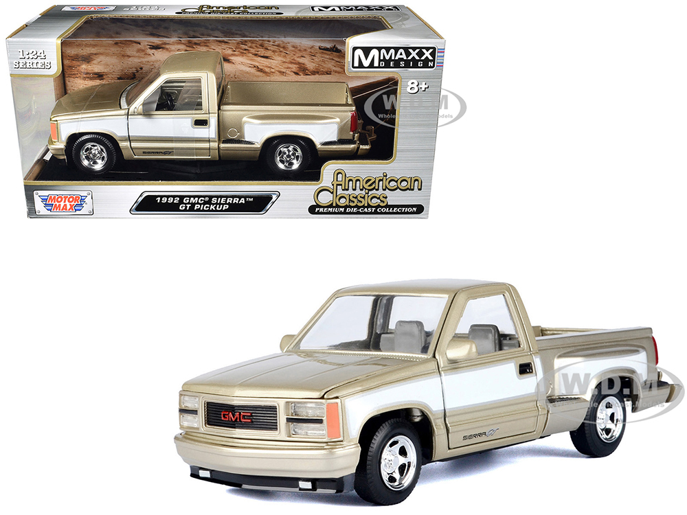 1992 GMC Sierra GT Pickup Truck Gold Metallic with White Sides American Classics Series 1/24 Diecast Model Car by Motormax