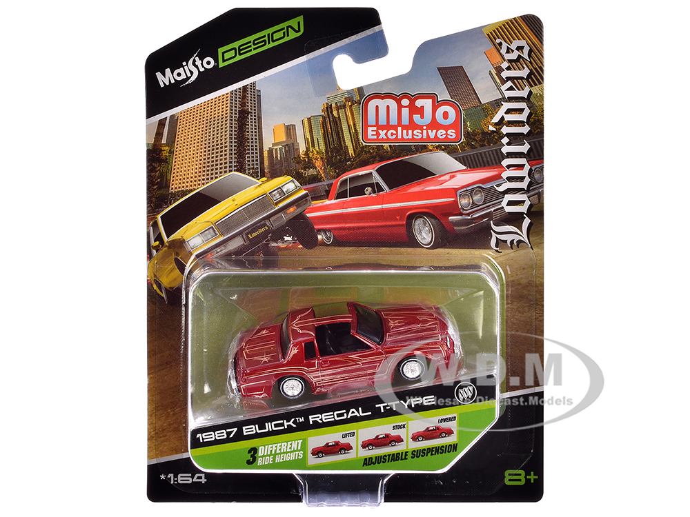 1987 Buick Regal T-Type Lowrider Red Metallic with Graphics Lowriders Maisto Design Series 1/64 Diecast Model Car by Maisto