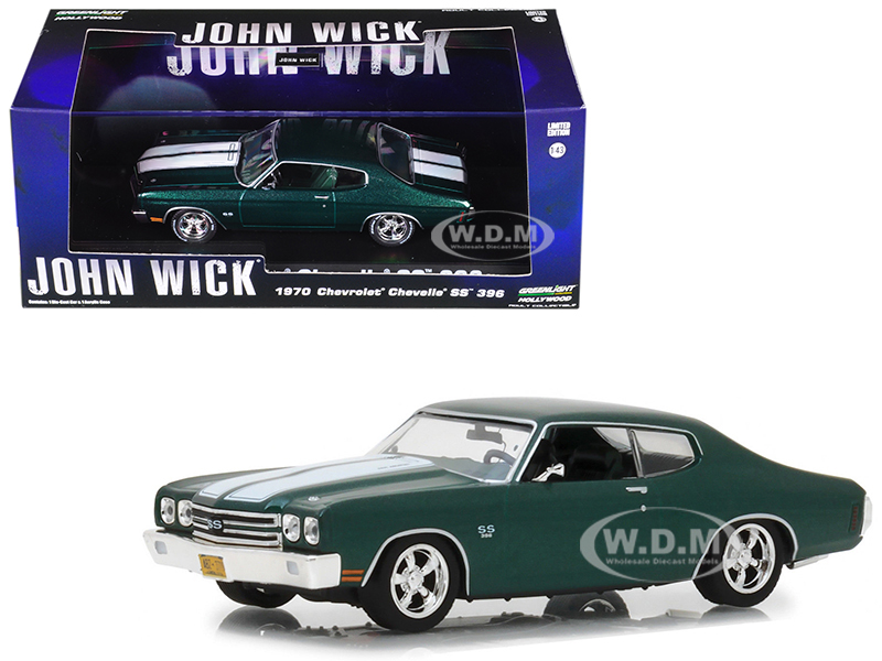1970 Chevrolet Chevelle SS 396 Green with White Stripes "John Wick" (2014) Movie 1/43 Diecast Model Car by Greenlight