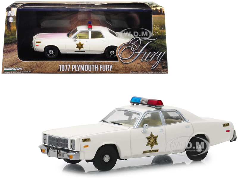 1977 Plymouth Fury Cream "hazzard County Sheriff" 1/43 Diecast Model Car By Greenlight