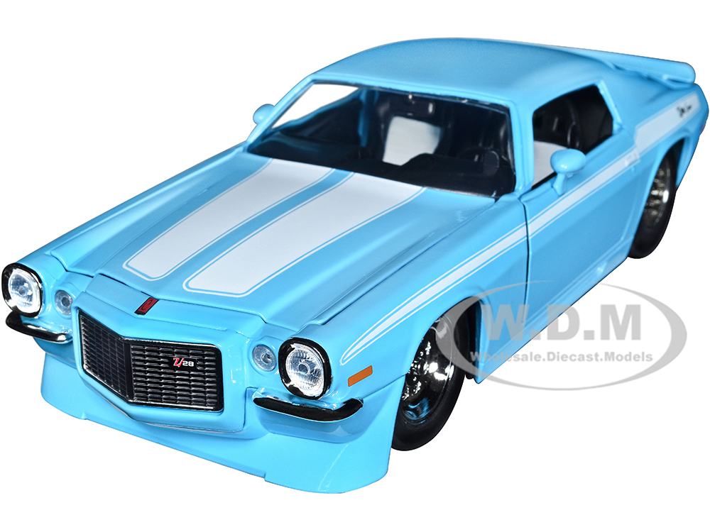 1971 Chevrolet Camaro Z/28 Light Blue with White Stripes Bigtime Muscle Series 1/24 Diecast Model Car by Jada