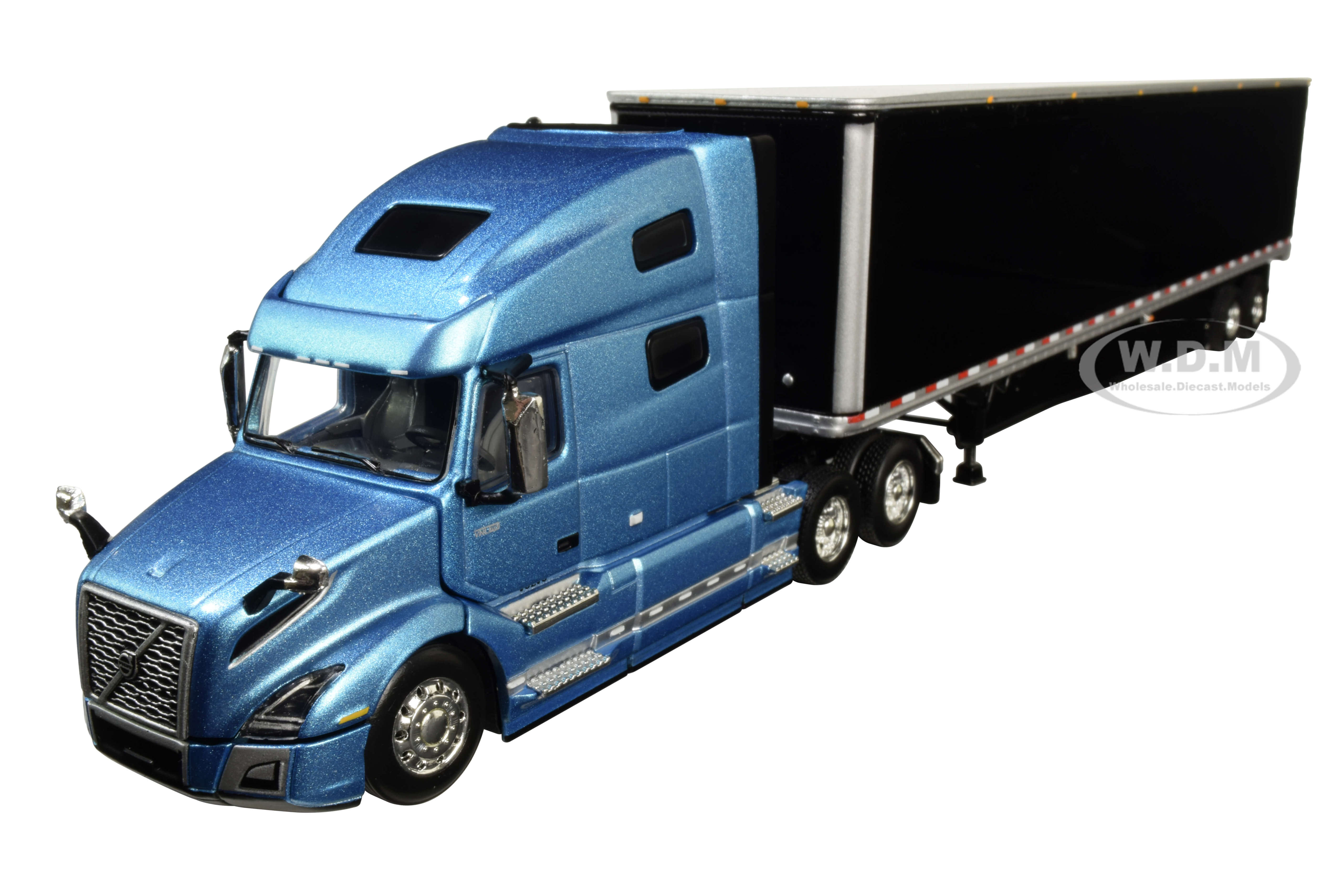 Volvo Vnl 760 High-roof Sleeper Cab With 53 Dry Goods Trailer And Skirts Sky Blue Metallic And Black 1/64 Diecast Model By Dcp/first Gear