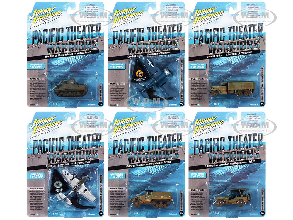"Pacific Theater Warriors" Military 2022 Set B of 6 pieces Release 1 1/64 -1/144 Diecast Model Cars by Johnny Lightning